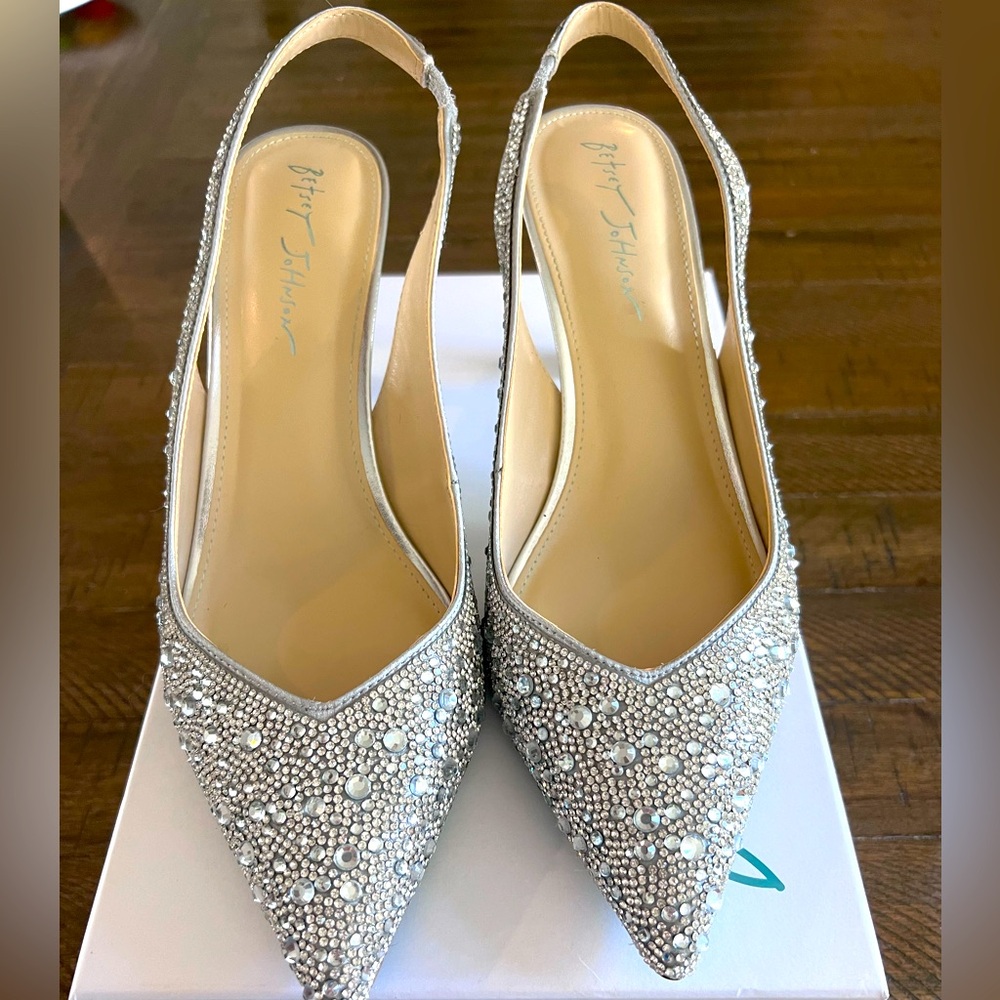 Betsey Johnson Silver Sparkle Sling Back Heels